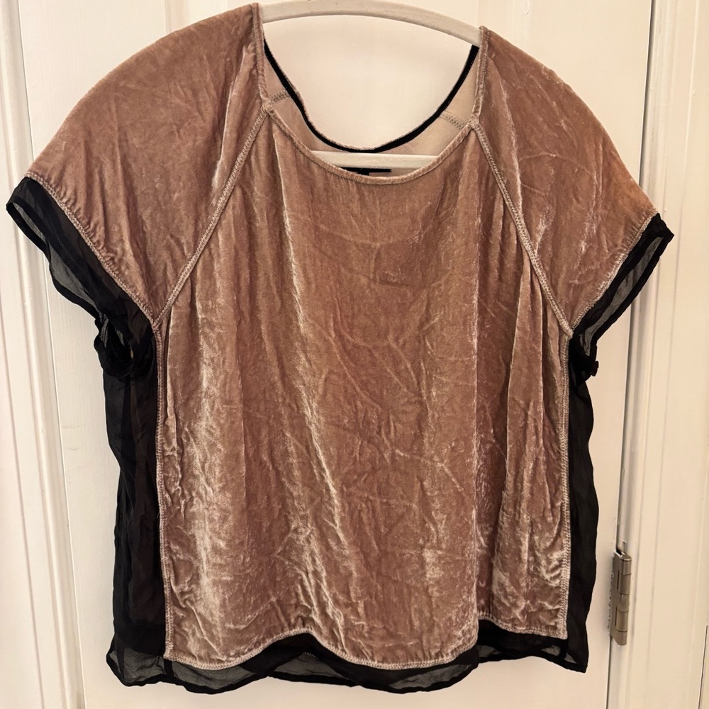 Madewell Broadway & Broome Velvet Golden Brown and Sheer Silk Party Top size M